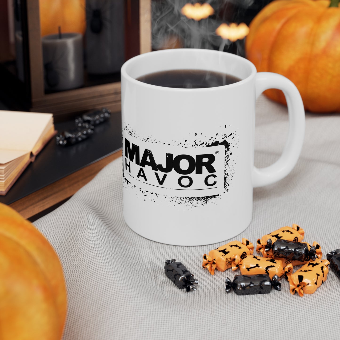 Major Havoc Ink Stencil Logo Ceramic Coffee Cup, 11oz