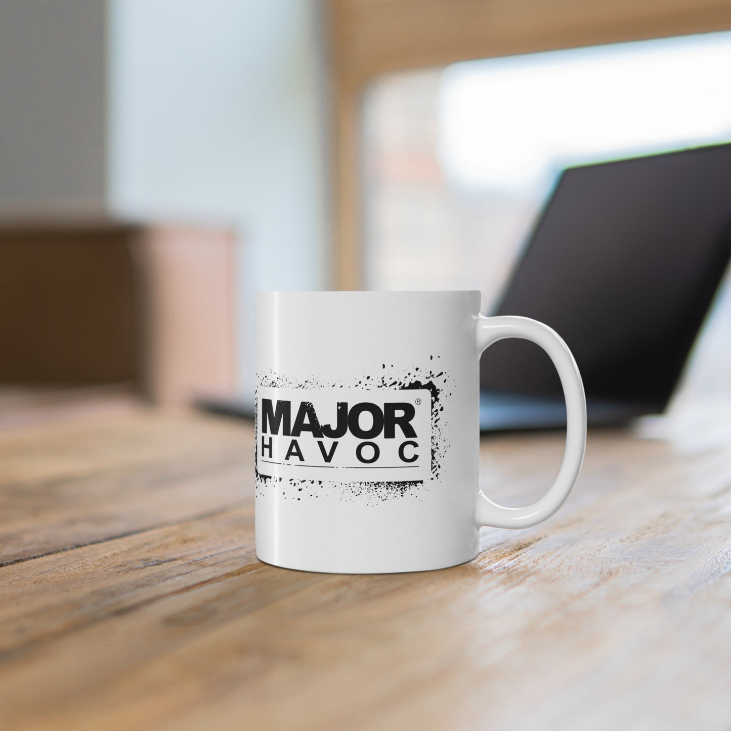 Major Havoc Ink Stencil Logo Ceramic Coffee Cup, 11oz