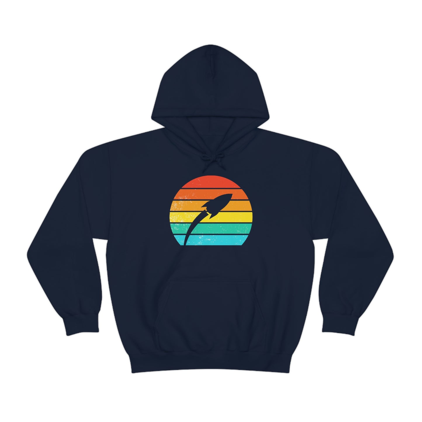 Vintage Stripes Sunset Rocket Launch Unisex Heavy Blend Hooded Sweatshirt